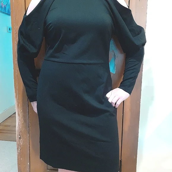 Rare Women's Eloquii Black Cold Shoulder Long Sleeve Formal Dress,14 - Picture 4 of 8
